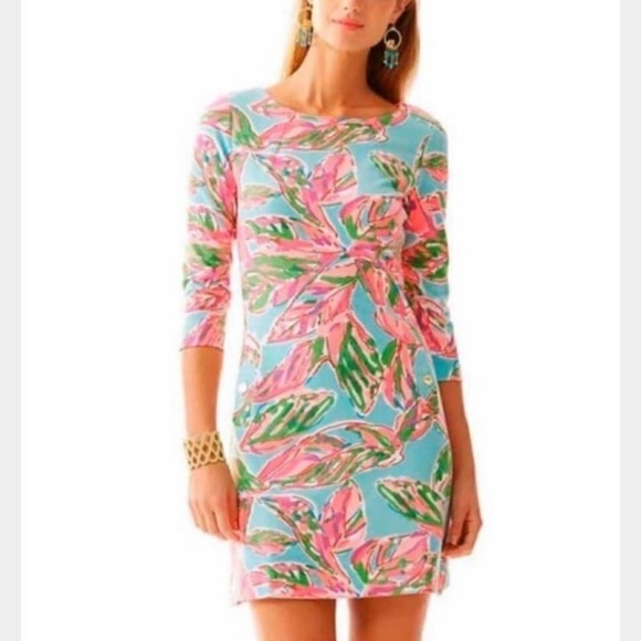 Lilly Pulitzer Charlene Dress Large In the Vias pink green tropical floral shift - Picture 1 of 16